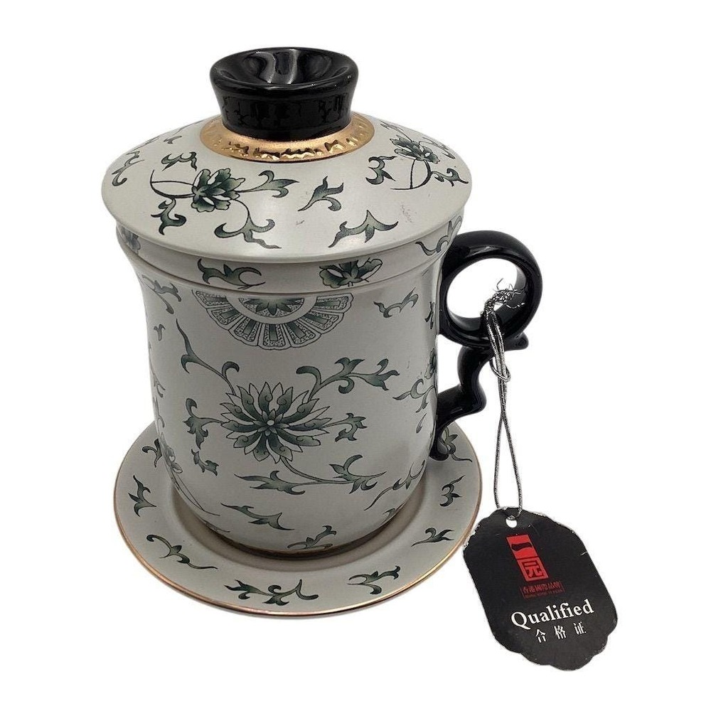 Porcelain Tea Cup Set Floral Design with Lid & Infuser